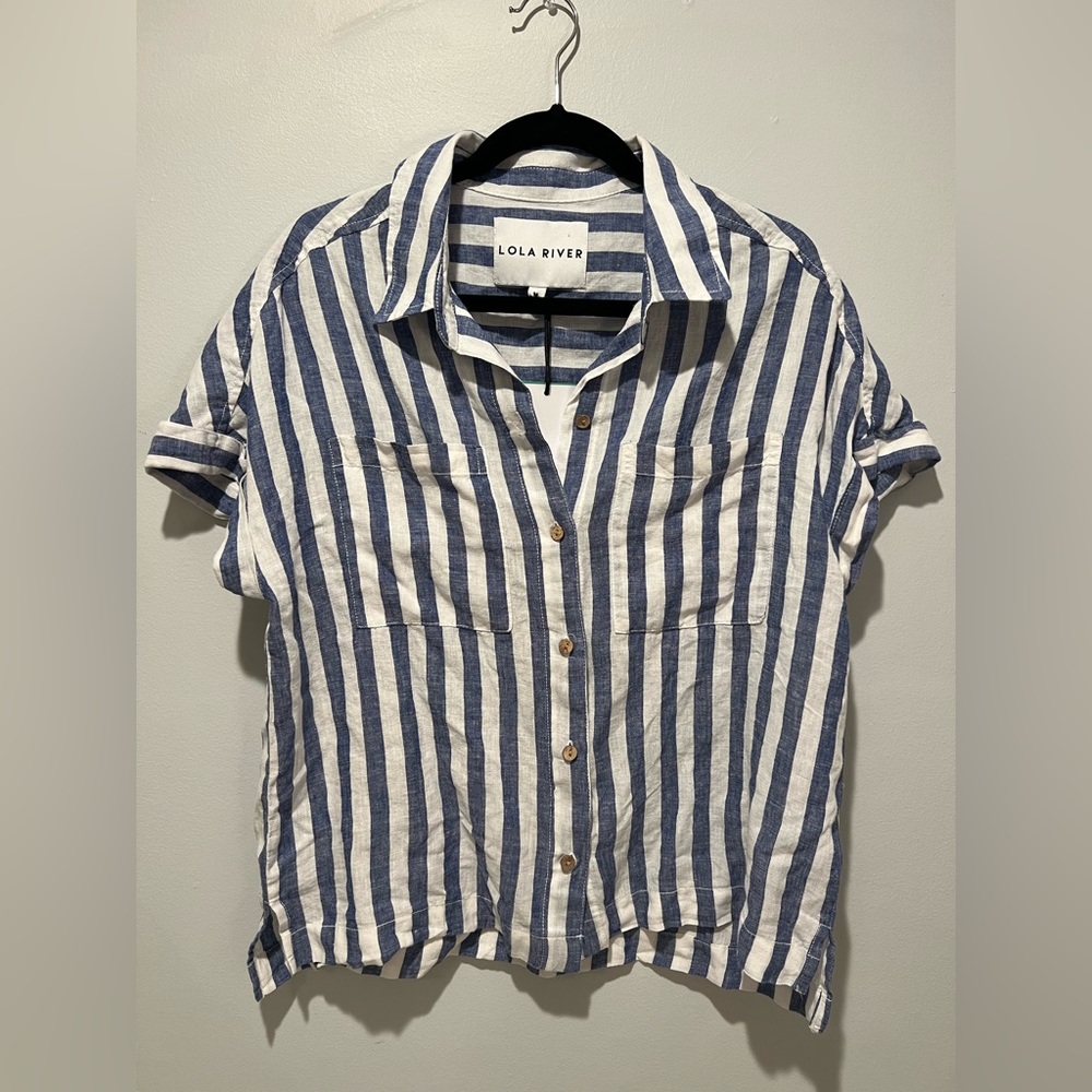 Women’s Blue Stripe cuff sleeve top - Medium